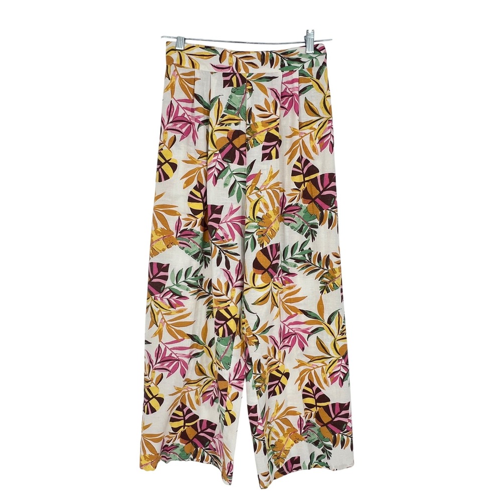 Japna Wide Leg Pants Women Medium Tropical Linen Blend Boho Summer Anthropologie
